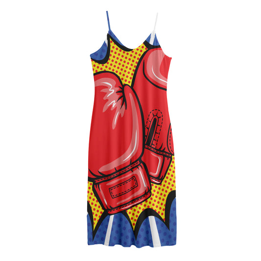 Pop Art Boxing Gloves Print Jersey Midi Cami Dress