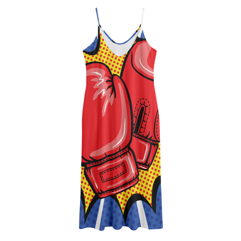 Pop Art Boxing Gloves Print Jersey Midi Cami Dress