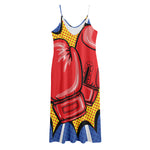 Pop Art Boxing Gloves Print Jersey Midi Cami Dress