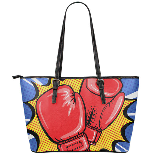 Pop Art Boxing Gloves Print Leather Tote Bag