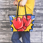 Pop Art Boxing Gloves Print Leather Tote Bag