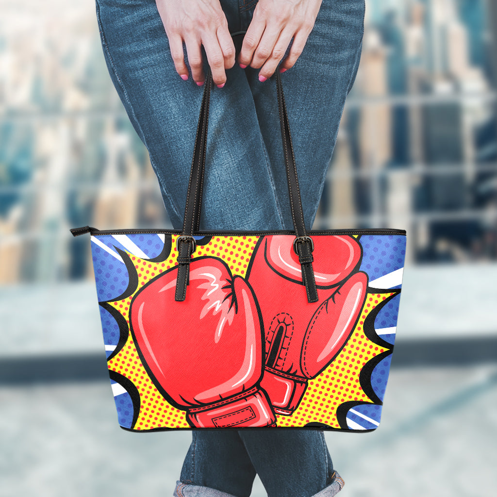 Pop Art Boxing Gloves Print Leather Tote Bag
