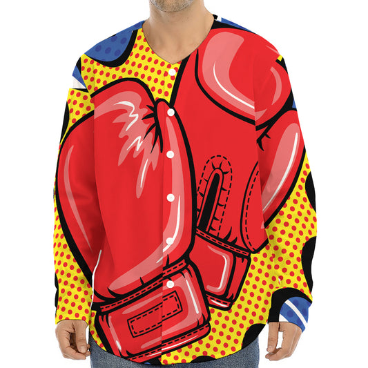 Pop Art Boxing Gloves Print Long Sleeve Baseball Jersey