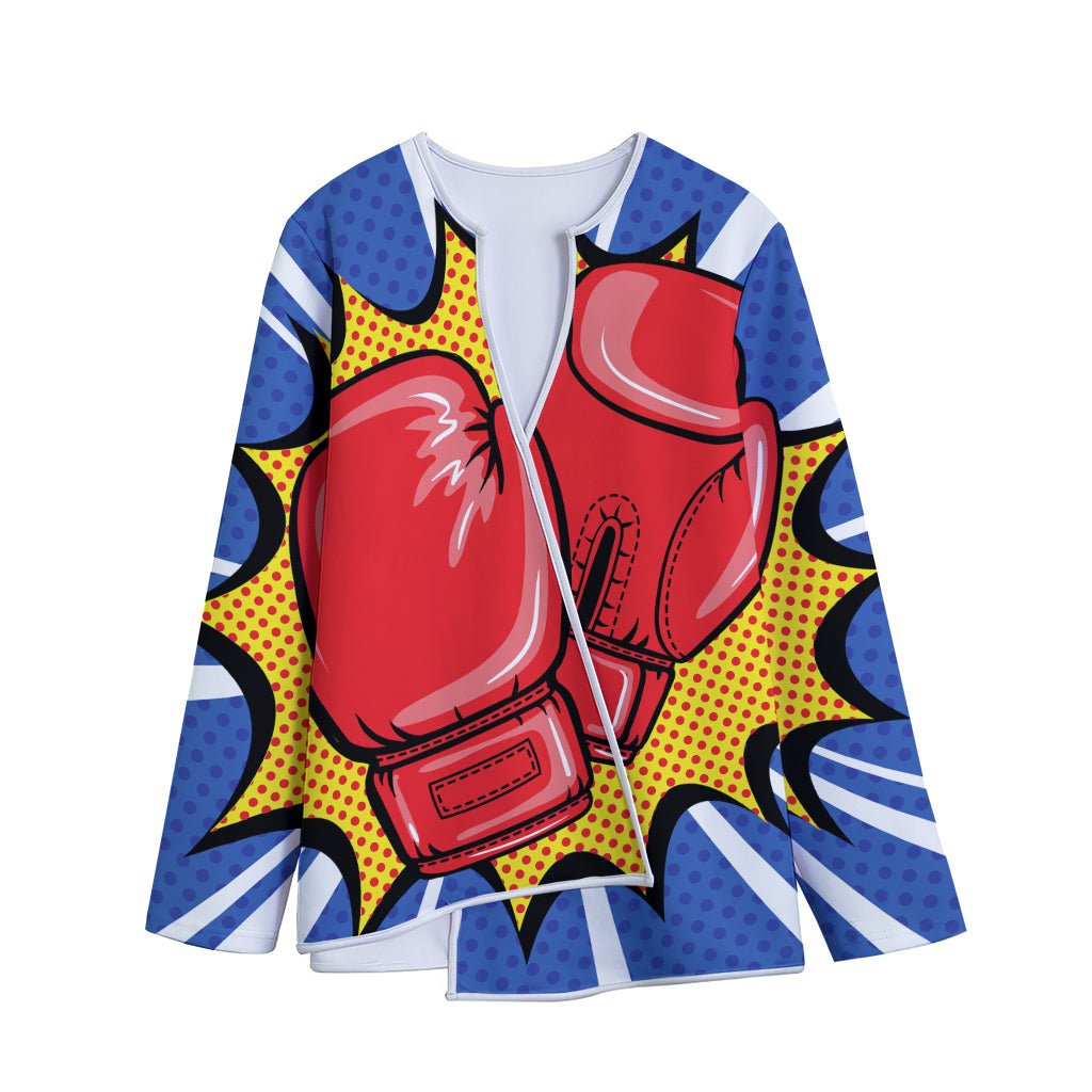Pop Art Boxing Gloves Print Long Sleeve Short Coat