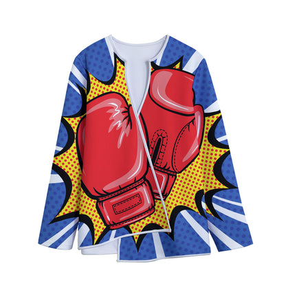 Pop Art Boxing Gloves Print Long Sleeve Short Coat