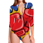Pop Art Boxing Gloves Print Long Sleeve Swimsuit