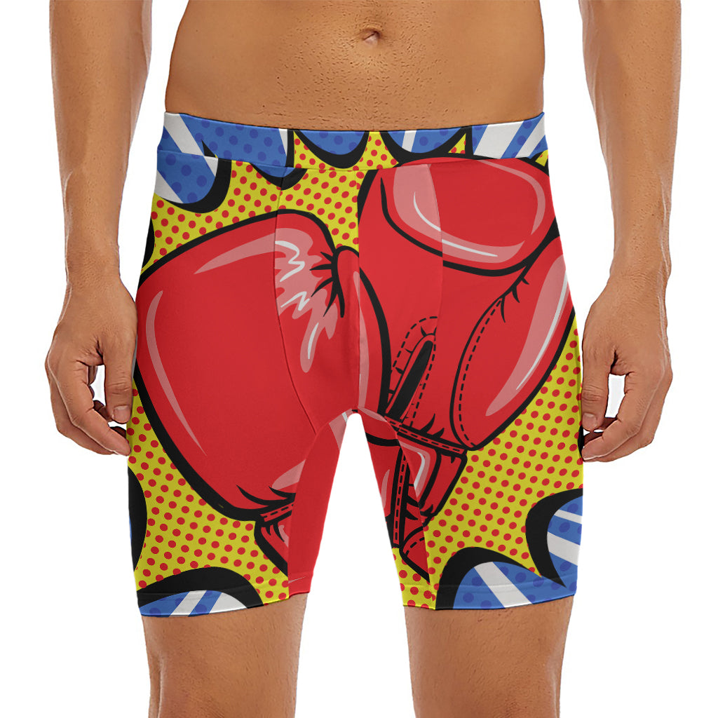 Pop Art Boxing Gloves Print Men's Long Boxer Briefs