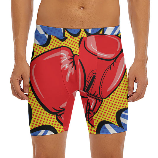 Pop Art Boxing Gloves Print Men's Long Boxer Briefs