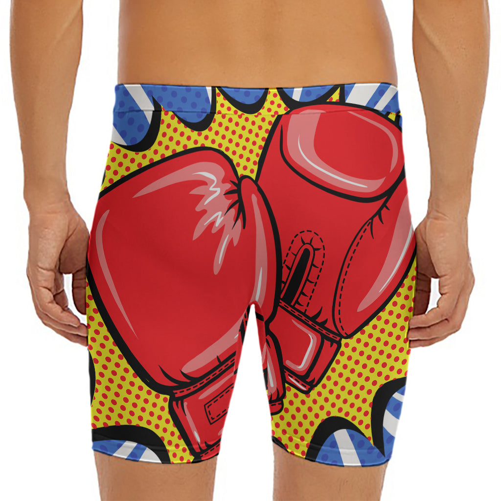 Pop Art Boxing Gloves Print Men's Long Boxer Briefs