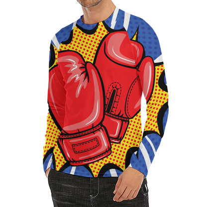 Pop Art Boxing Gloves Print Men's Long Sleeve Rash Guard