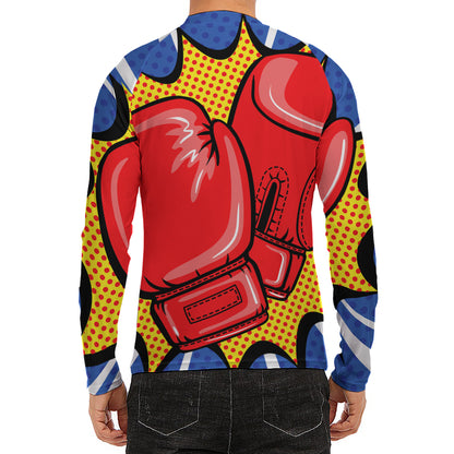 Pop Art Boxing Gloves Print Men's Long Sleeve Rash Guard