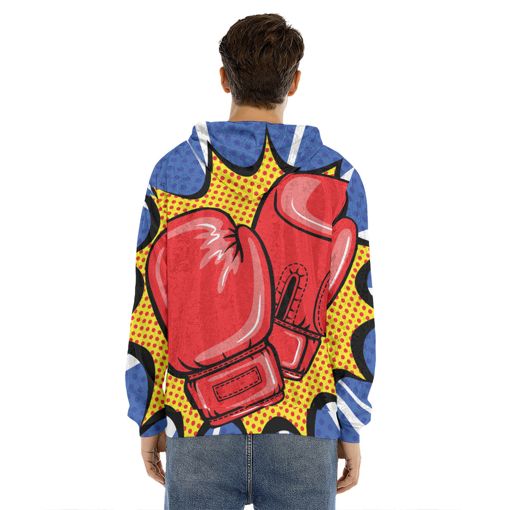 Pop Art Boxing Gloves Print Men's Velvet Pullover Hoodie