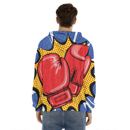Pop Art Boxing Gloves Print Men's Velvet Pullover Hoodie