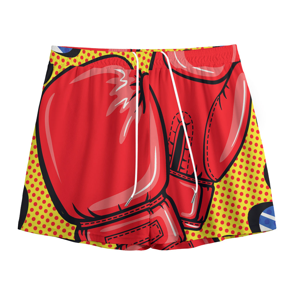 Pop Art Boxing Gloves Print Mesh Shorts