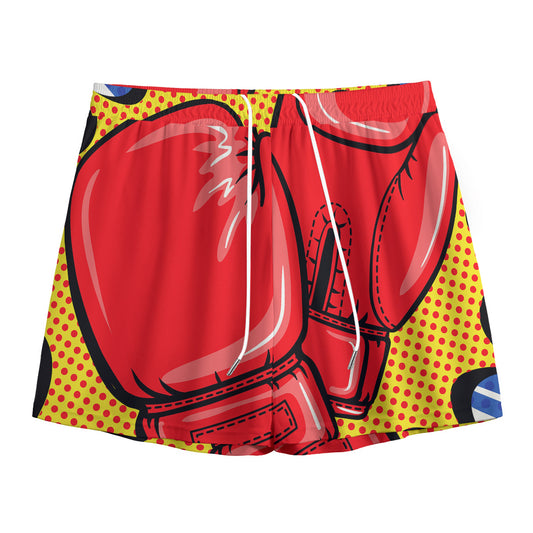 Pop Art Boxing Gloves Print Mesh Shorts