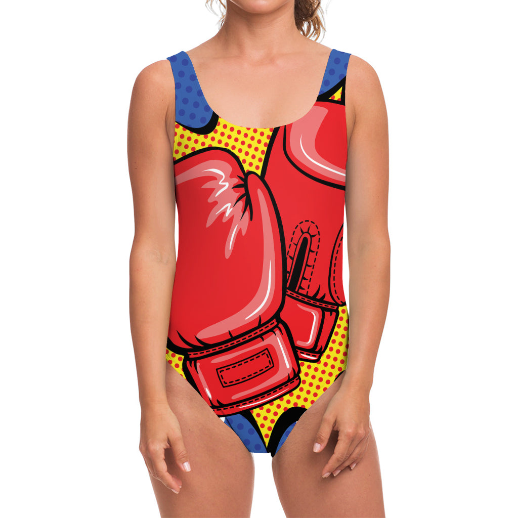Pop Art Boxing Gloves Print One Piece Swimsuit