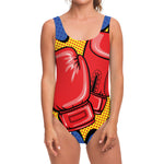 Pop Art Boxing Gloves Print One Piece Swimsuit