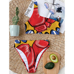 Pop Art Boxing Gloves Print One Shoulder Bikini Top