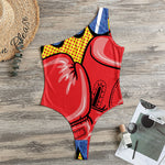 Pop Art Boxing Gloves Print One Shoulder Bodysuit