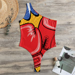Pop Art Boxing Gloves Print One Shoulder Bodysuit