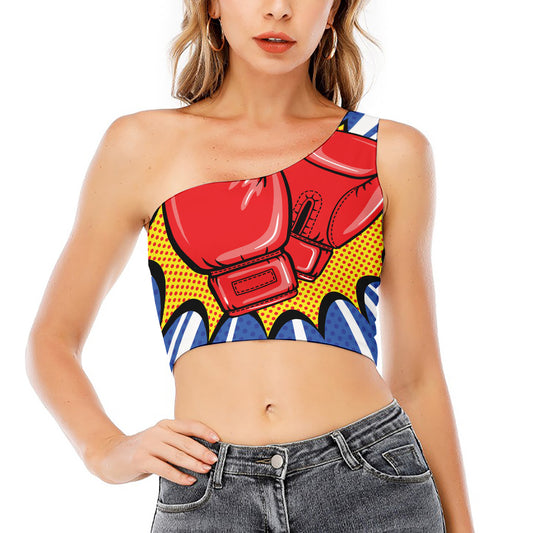 Pop Art Boxing Gloves Print One Shoulder Crop Top