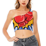 Pop Art Boxing Gloves Print One Shoulder Crop Top