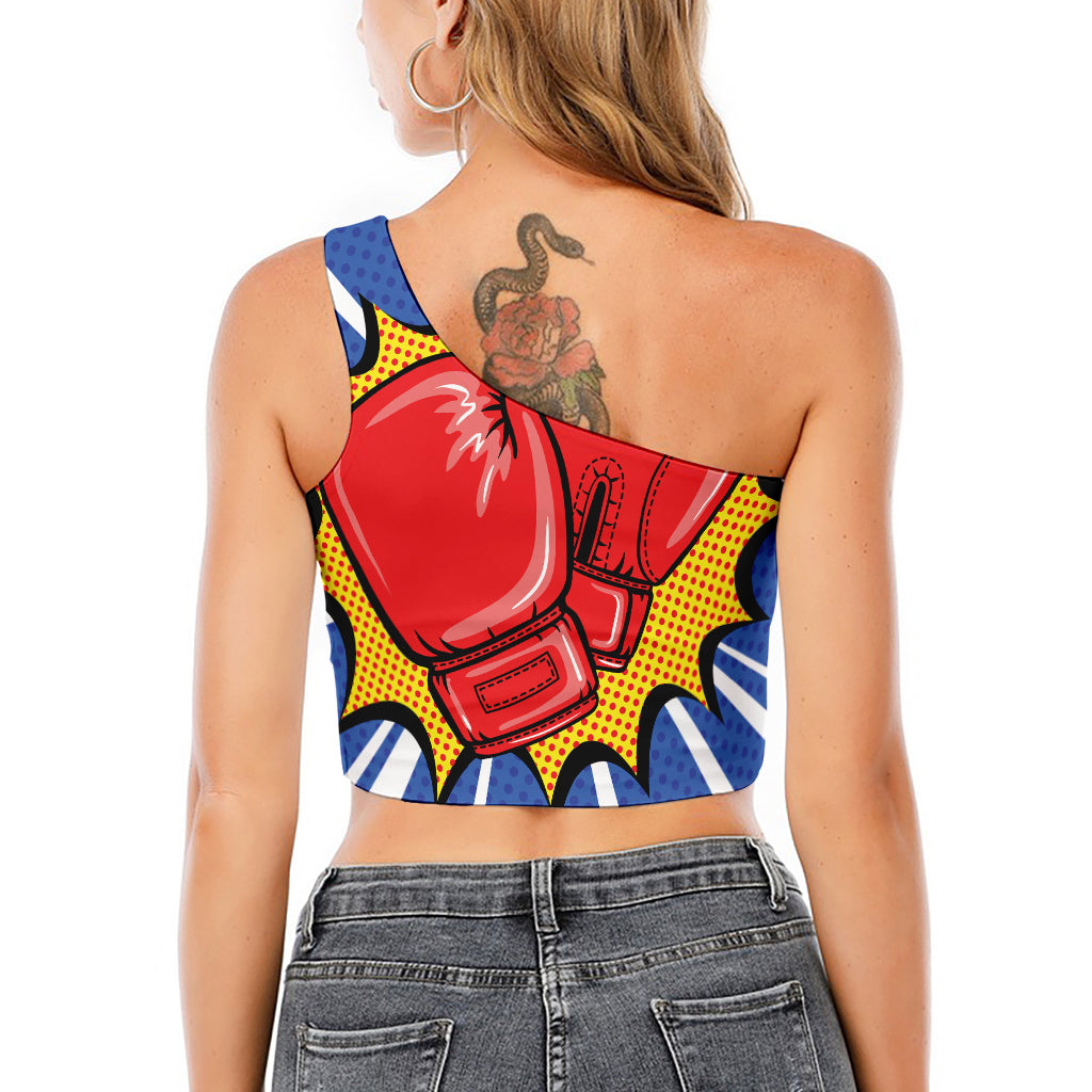 Pop Art Boxing Gloves Print One Shoulder Crop Top
