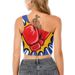 Pop Art Boxing Gloves Print One Shoulder Crop Top