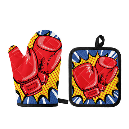 Pop Art Boxing Gloves Print Oven Mitt And Pot Holder Set
