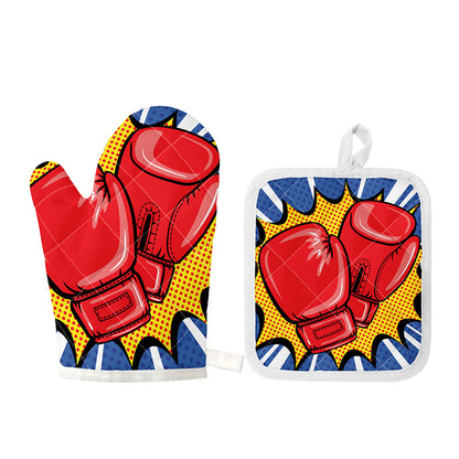 Pop Art Boxing Gloves Print Oven Mitt And Pot Holder Set