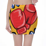 Pop Art Boxing Gloves Print Pencil Mini Skirt