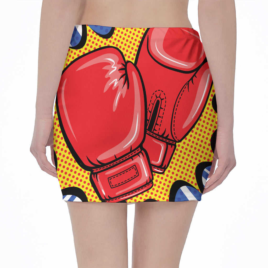 Pop Art Boxing Gloves Print Pencil Mini Skirt