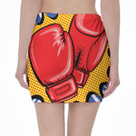 Pop Art Boxing Gloves Print Pencil Mini Skirt