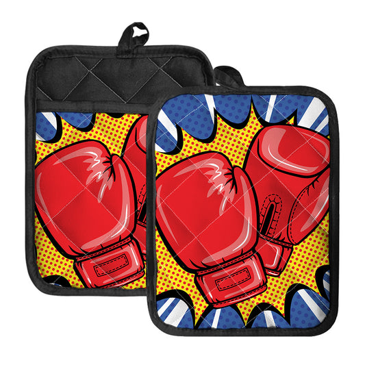 Pop Art Boxing Gloves Print Pot Holders With Pocket