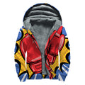 Pop Art Boxing Gloves Print Sherpa Lined Zip Up Hoodie