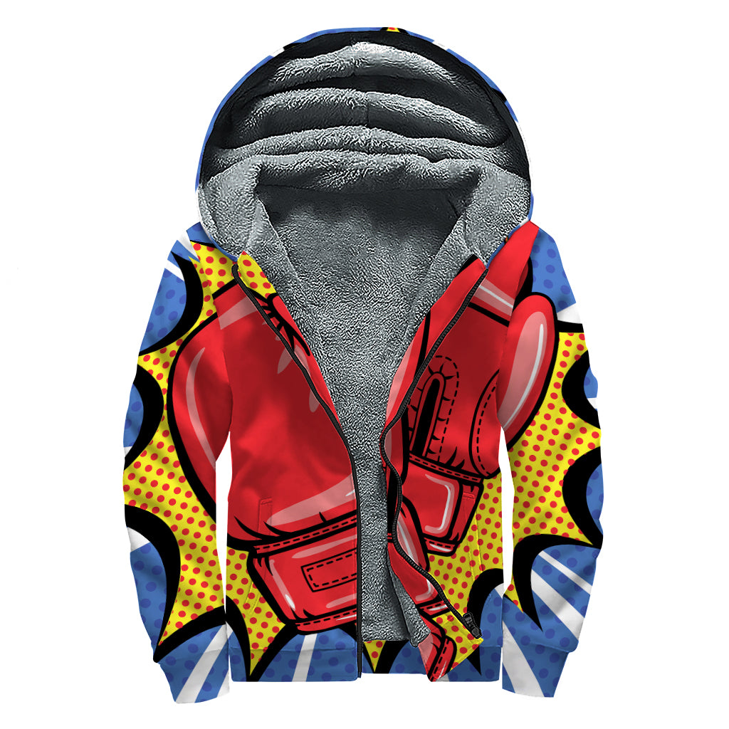 Pop Art Boxing Gloves Print Sherpa Lined Zip Up Hoodie