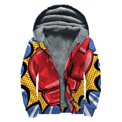 Pop Art Boxing Gloves Print Sherpa Lined Zip Up Hoodie