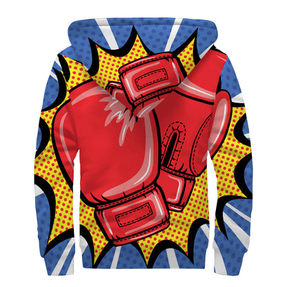 Pop Art Boxing Gloves Print Sherpa Lined Zip Up Hoodie