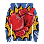 Pop Art Boxing Gloves Print Sherpa Lined Zip Up Hoodie