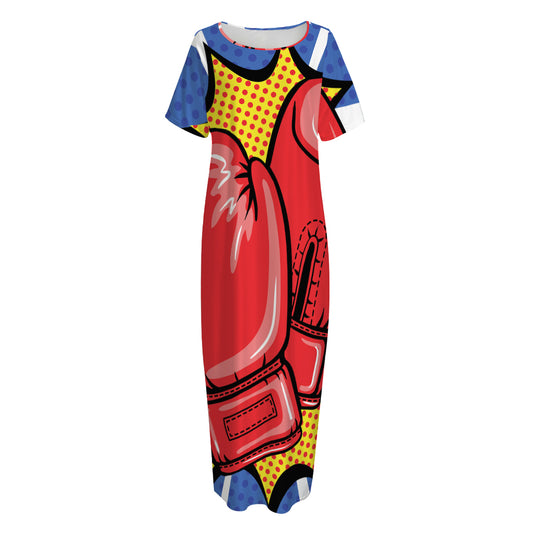 Pop Art Boxing Gloves Print Short Sleeve Long Nightdress
