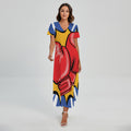 Pop Art Boxing Gloves Print Short Sleeve Maxi Dress