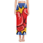 Pop Art Boxing Gloves Print Side Slit Maxi Skirt