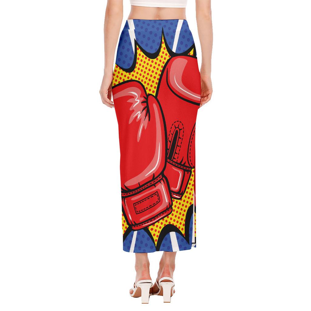 Pop Art Boxing Gloves Print Side Slit Maxi Skirt