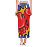 Pop Art Boxing Gloves Print Side Slit Maxi Skirt