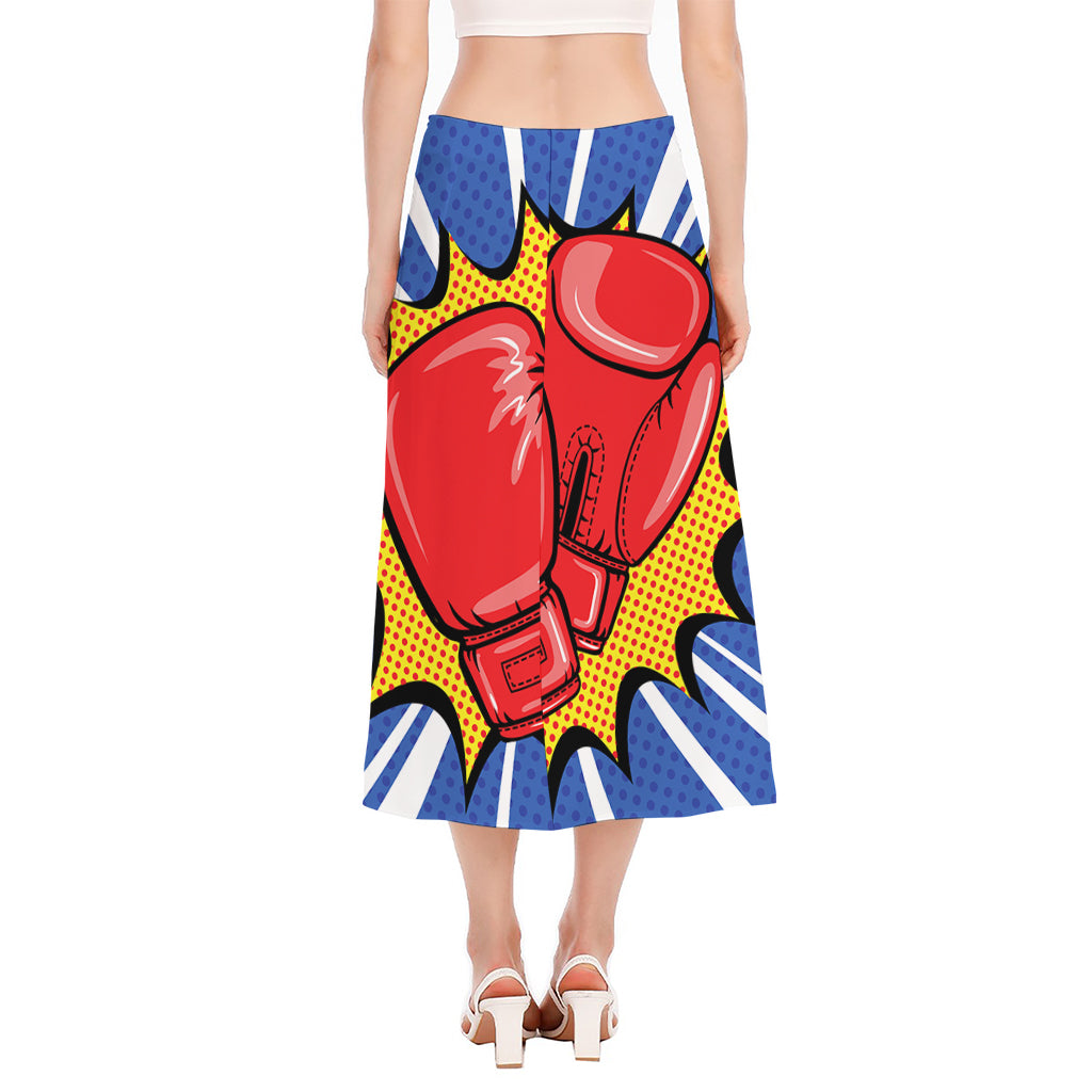 Pop Art Boxing Gloves Print Side Slit Midi Skirt