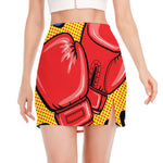 Pop Art Boxing Gloves Print Side Slit Mini Skirt