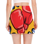 Pop Art Boxing Gloves Print Side Slit Mini Skirt