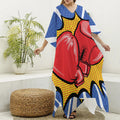 Pop Art Boxing Gloves Print Silk V-Neck Kaftan Dress