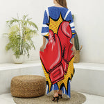 Pop Art Boxing Gloves Print Silk V-Neck Kaftan Dress