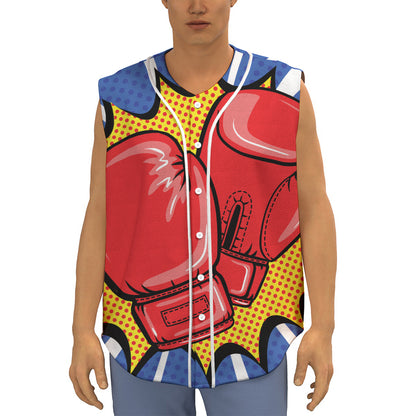 Pop Art Boxing Gloves Print Sleeveless Baseball Jersey